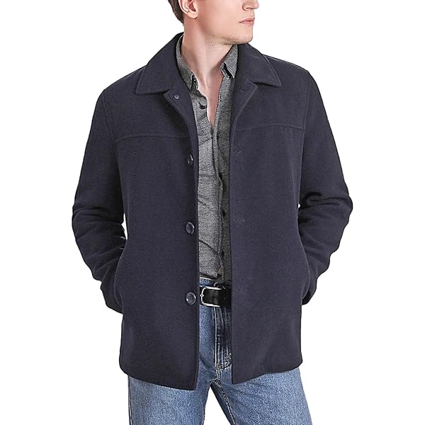 ジャケット・アウター epine volume wool tailored coat charcoal Men's Charcoal Zippered Wool Blend Winter Short Jacket, Size