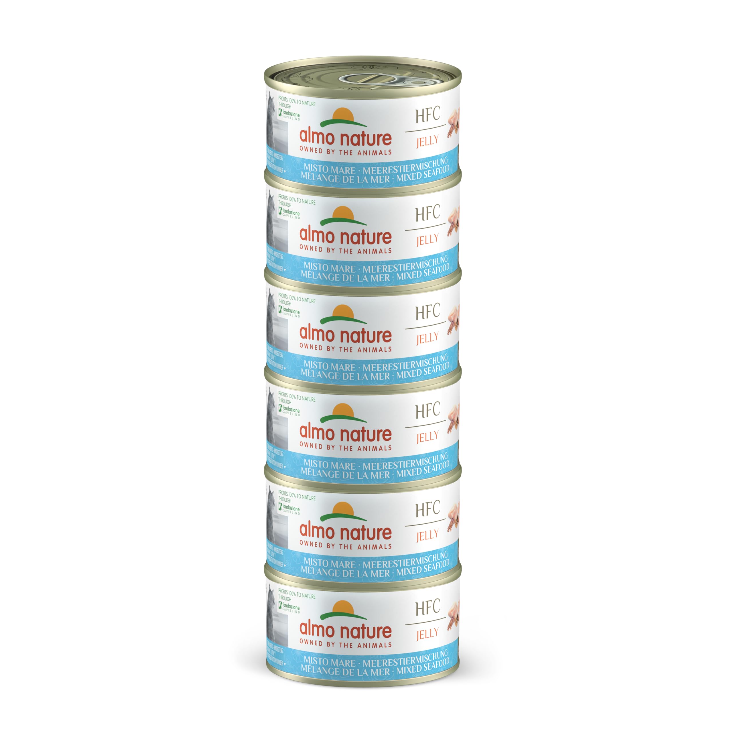 Almo Nature HFC Natural - Wet Cat Food - Mixed Seafood - Human Grade, Gluten Free - 70g, Pack of 6