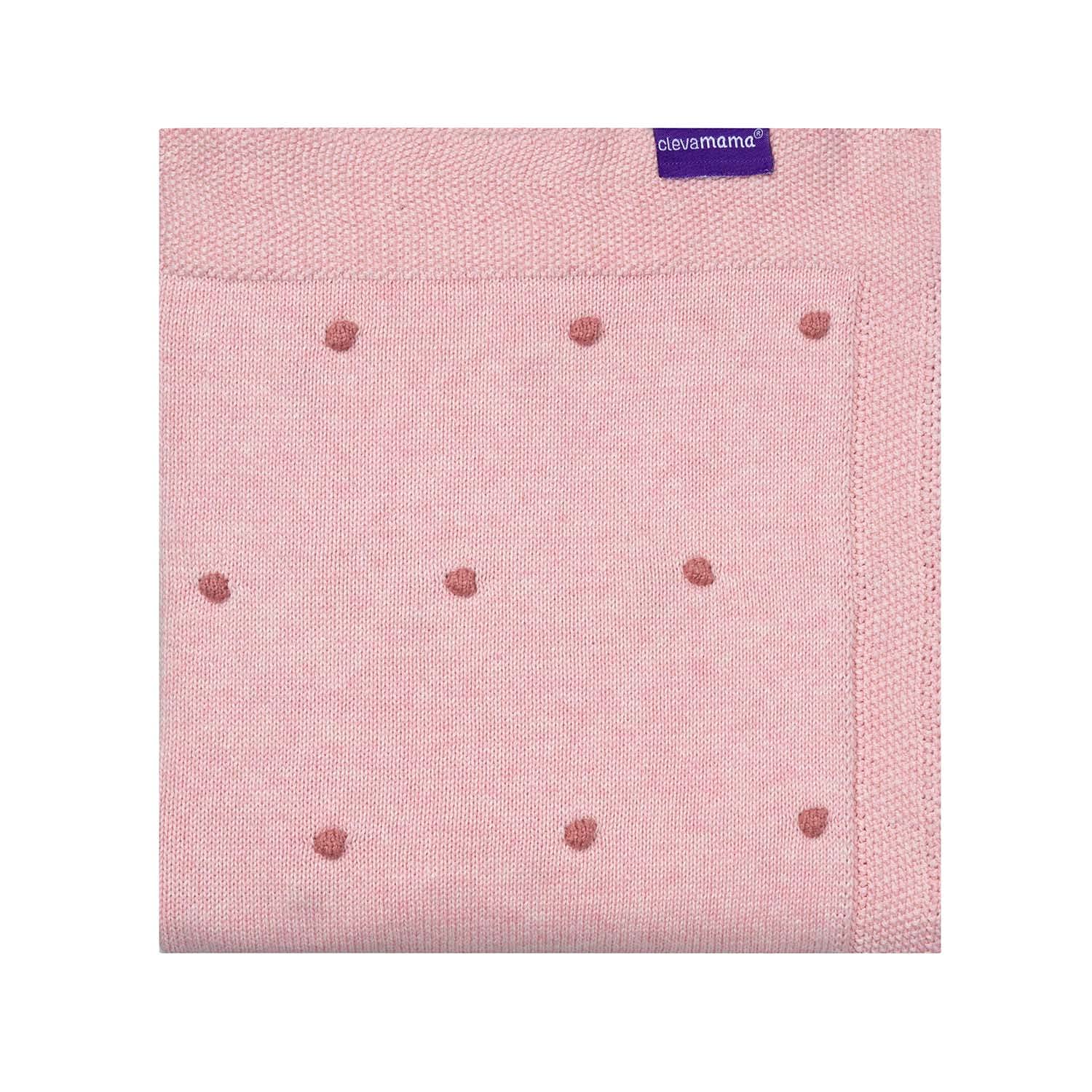 Clevamama Knitted Pom Pom Baby Blanket, Soft Organic Cotton Newborn Blankets - 80x100cm, Pink,3491