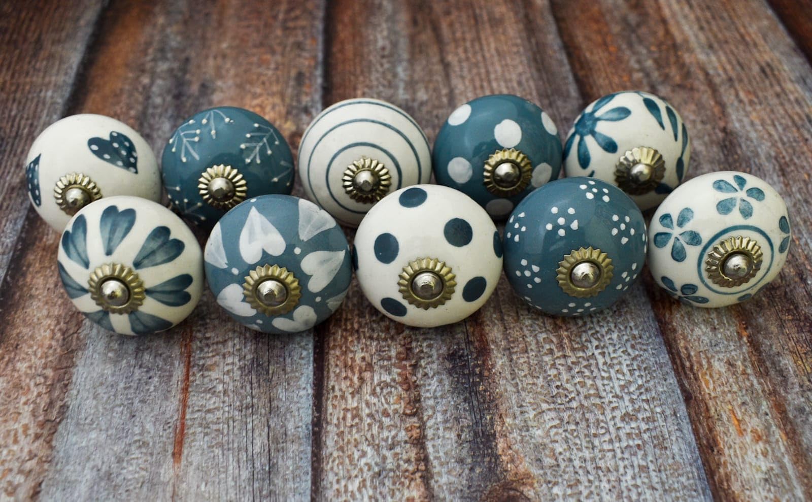 ARTISNO Grey & White Ceramic Knobs Kitchen Cabinet Drawer Knobs Hardware Handmade Knobs Cabinet Knobs Ceramic Door Knobs (10, Greenish) — image 1