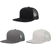 Qlauca 3Pcs Trucker Hats 7 Panel Blank Snapback Flat Brim Cap for Women Men | Mesh Cool Flat Bill Cap ,Adjustable Fitted Baseball Hat, Structured Bulk Sun Protection Cap