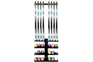 GACCO BILLIARDS Wall-Mounted Pool Stick Holder, All Handicraft Hardwood Rack for 8-Cue Storage, Billiard Accesories Organizer (BLACK)