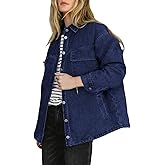 Dokotoo Denim Jacket for Women Fashion Solid Oversized Long Sleeve Button Down Shacket Jacket Coat with Pockets