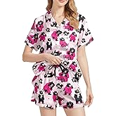 Carwayii Silk Satin Pajama Set for Women Summer Lounge Pjs Sets 2 Piece Suit Ladies Button Down Tops And Shorts Sleepwear