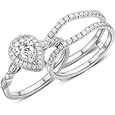 ZLAEBL Moissanite Wedding Rings for Women 925 Sterling Silver Bridal Ring Sets Pear Cut Enhancers Engagement Ring Sets Teardrop Bridal Band for Her Promise Ring Set