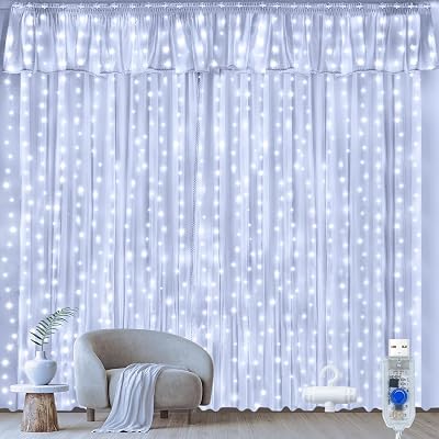 Ollny Curtain Lights 300LED USB 3m x 3m Waterproof 8 Modes Warm White
