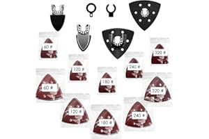 Konvixon 106 PCS Oscillating Tool Sanding Pads Kit, 2Pcs Triangle Sanding Pads and 2Pcs Finger Sanding Pads with 60/120/180/240/320 Grits Sandpaper, Multitool Sanding Pads for Wood/Plaster Sanding