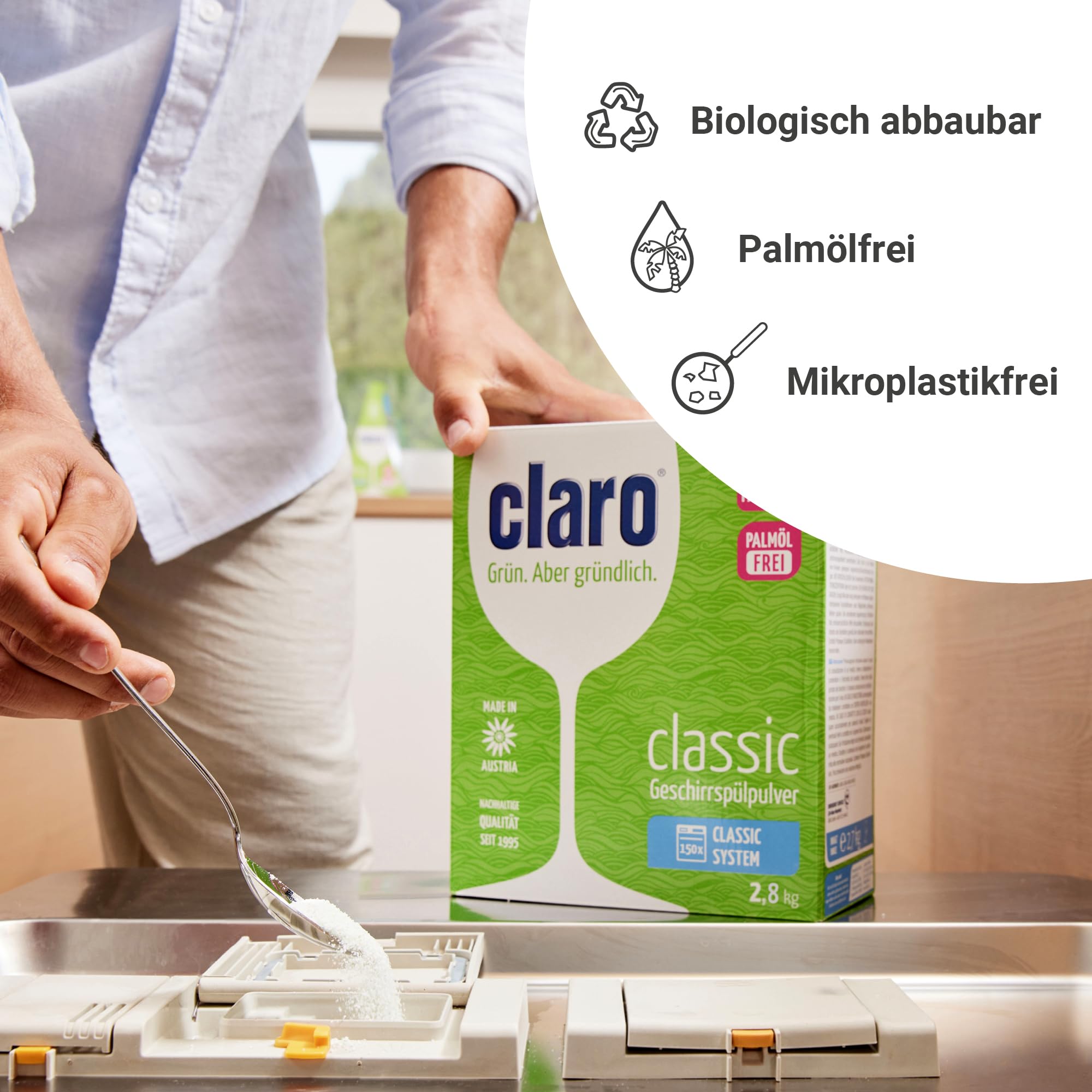 claro Classic Öko Geschirrspülpulver - 2,8 KG Spülmaschinen-Pulver - phosphatfrei, umweltfreundlich & vegan - 155 Spülgänge 2