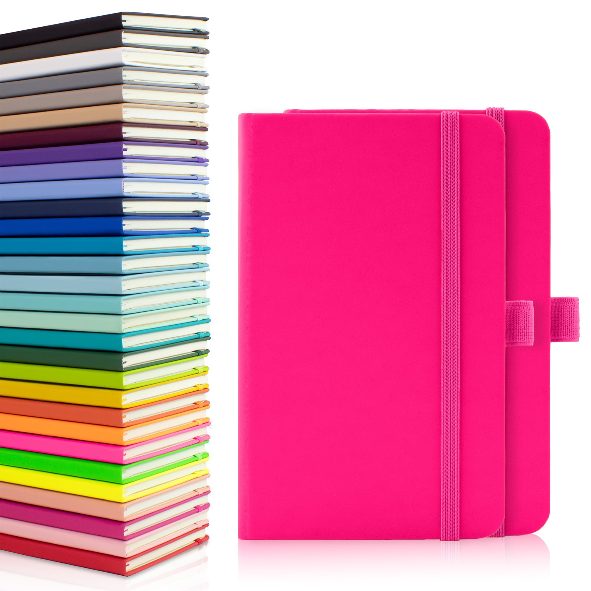 Notes London 2 x A6 Notebooks, Double Pack with Lined Pages, Pen Loop and Expandable Paper Pocket Hardback Medium Journal New Notepad Note Book Notes Diary Pad (Neon Pink) — image 1