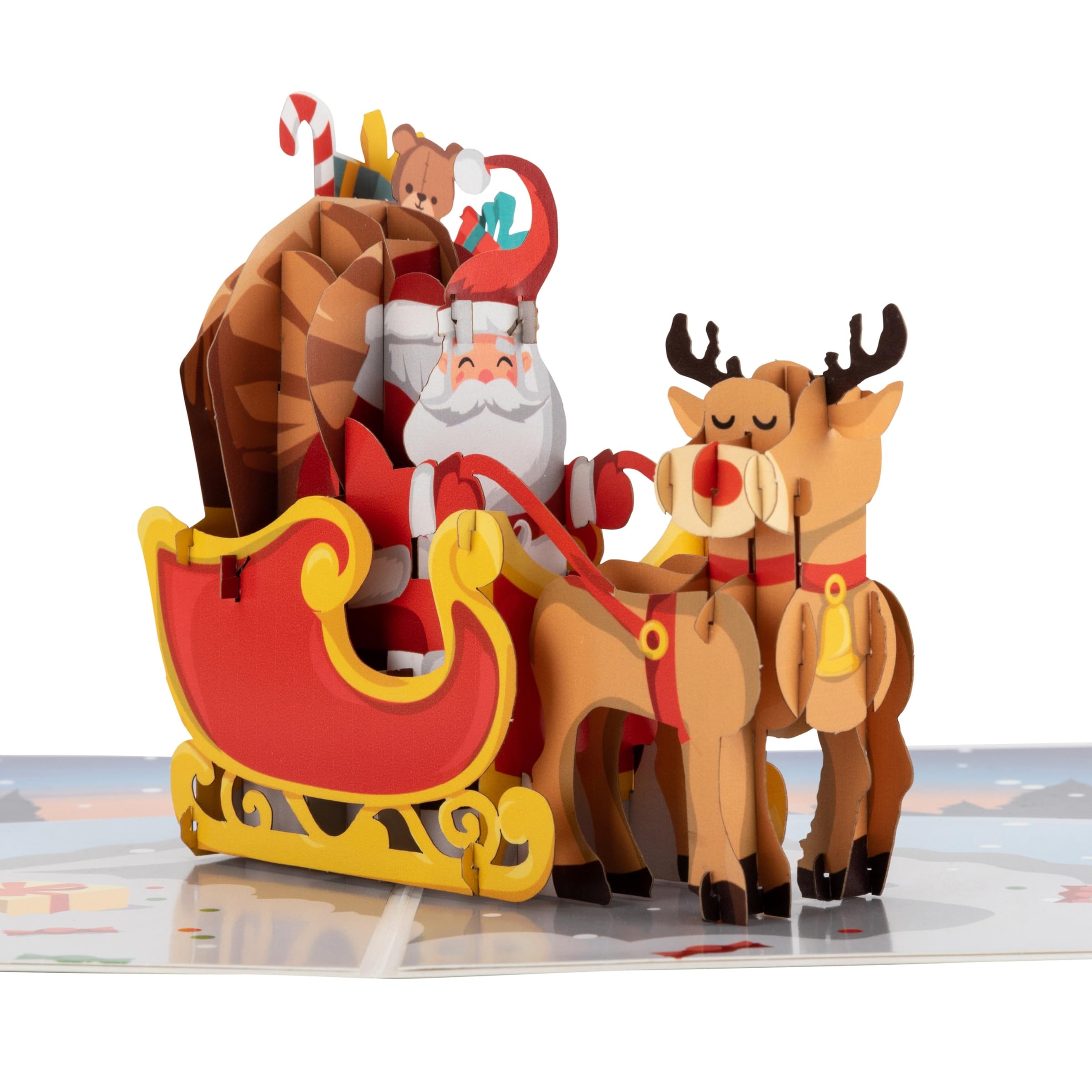 Cardology - Santa & Rudolf Pop-Up Christmas Card | 3D Sleigh Greeting for Children and Family