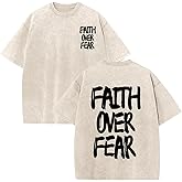 Lytiarul Christian Shirts for Men Faith Over Fear Shirt Jesus Religious Tshirt Oversized Graphic Tees Acid Wash God T-Shirt