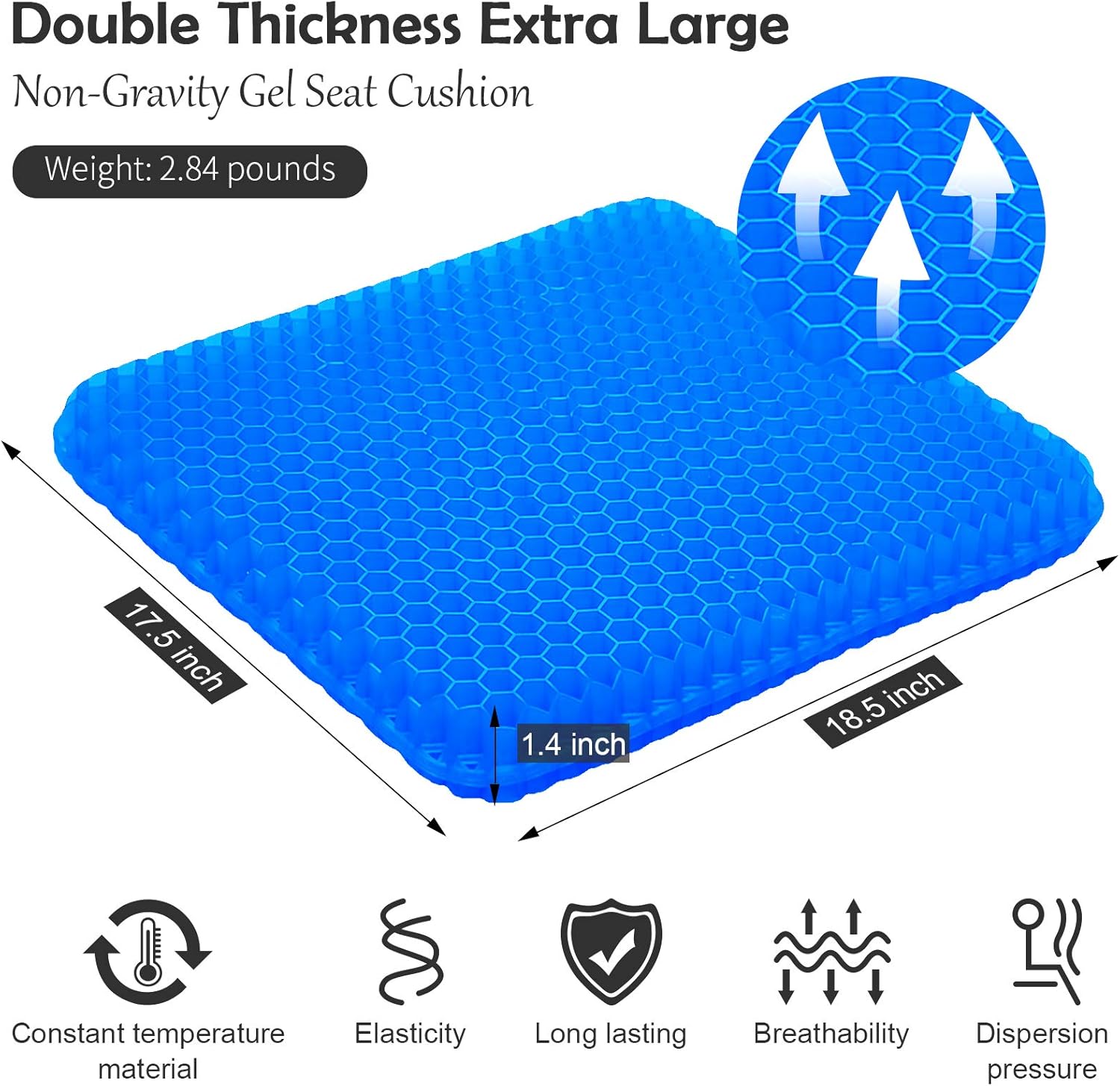 Rraycom Gel Seat Cushion, Large Thick Seat Cushion with Non-Slip Washable Cover, Breathable Honeycomb Pain and Pressure Relief Seat Cushion for Office, Car Seat, Wheelchair, 2021 Updated: Home & Kitchen