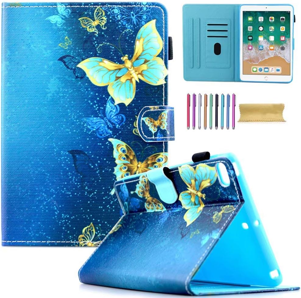 New iPad 9.7 2018 2017 Case, iPad Air 1 2 Wallet Case, AMotie PU Leather Stand Smart Case Cover with Auto Sleep/Wake for iPad 2018 (6th Gen) - iPad 2017 (5th Gen) - iPad Air 2 & 1， Blue Butterfly