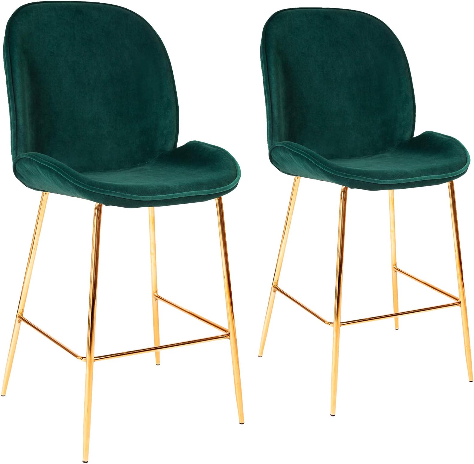 Set of 2 Velvet Bar Chairs Bar Stools for Restaurant Home Kitchen Dining Room Living Room,65cm Seat Height (green)