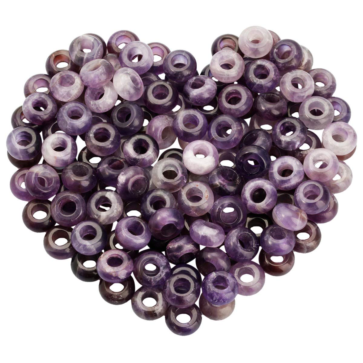 mookaitedecor 20pcs 14mm Natural Amethyst Round Large Hole Gemstone Beads for Jewellery Making, 6mm Hole Loose Rondelle Crystal Stone Beads for Crafting European Bracelet Macrame DIY Projects