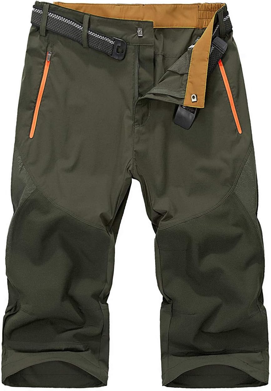 EKLENTSONQuick Drying Shorts Men Cargo Shorts for Men Elastic Waist 3/4 Long Cargo Capri Shorts for Men Green