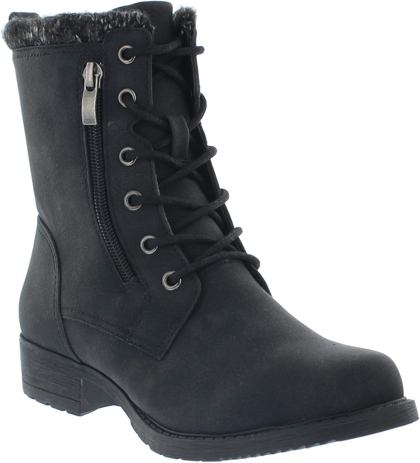 IMPULSE Abbie Grey Combat Boots for Women, LowHeel Cute