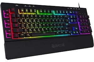 Redragon K512 Shiva RGB Backlit Membrane Gaming Keyboard with Multimedia Keys, Linear Mechanical-Feel Switch, 6 Extra On-Board Macro Keys, Dedicated Media Control, Detachable Wrist Rest