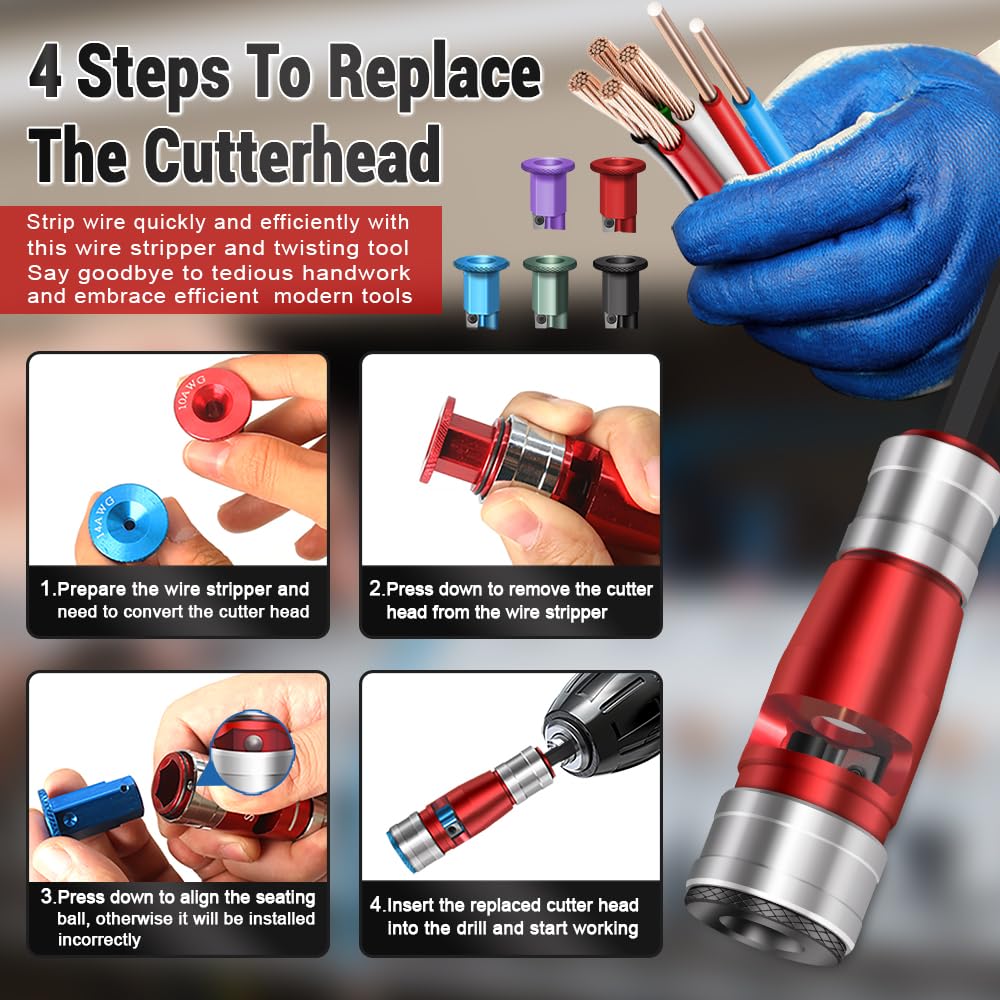 Wire Stripper for Drill,Wire Stripping and Twisting Tool for 6/8/10/12/14AWG,Portable Wire Nut Twister for Power Drill,Cable Quick Twister Tool and Connector（8pcs）