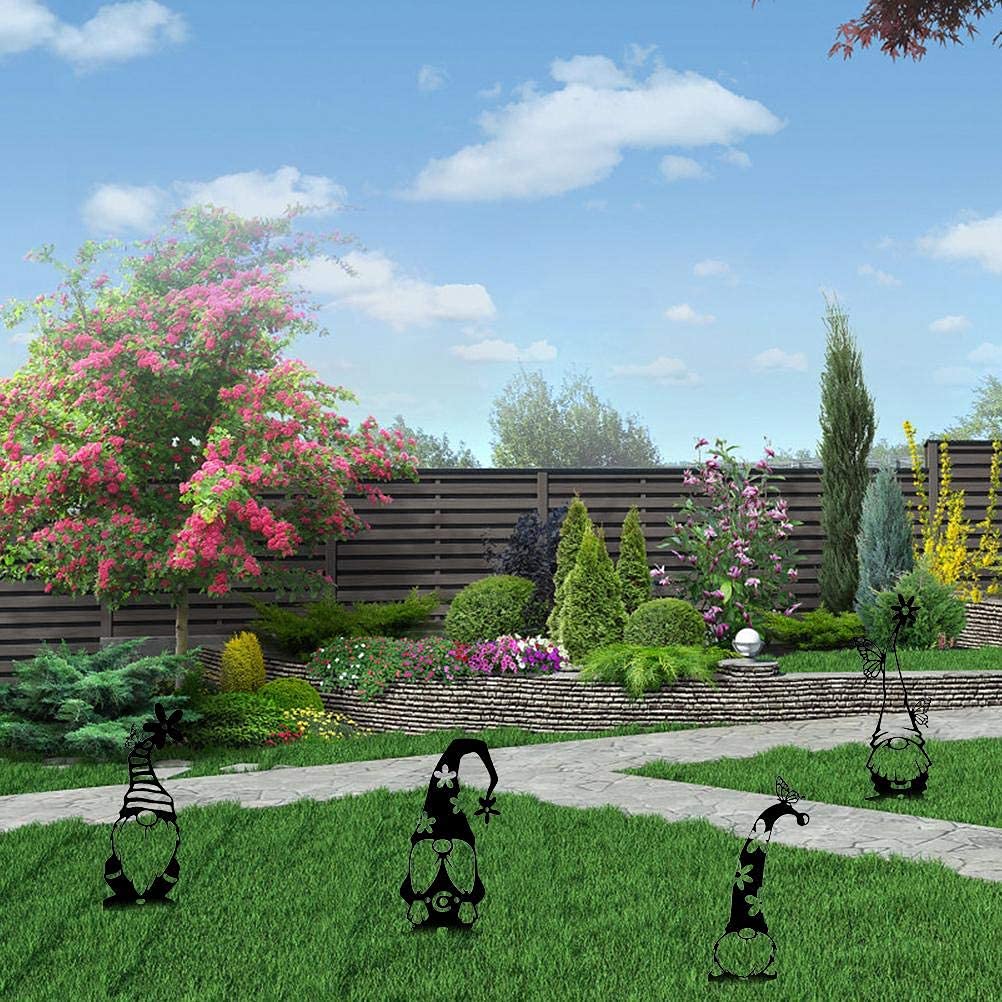 Atyhao Garden Gnome Silhouette, Steel Stakes Standing Gnome Decorations Cute Silhouette Decor Outdoor Cute Handmade Yard Art Silhouette,Garden Decor Silhouette for Home Lawn (A)