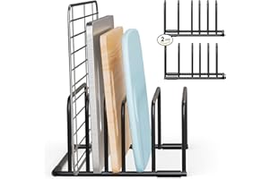 VELKPRO Space-Saving Cutting Board Organizer Rack - 5-Slot Compact Holder for Kitchen Countertop Storage (2 pack - Black)