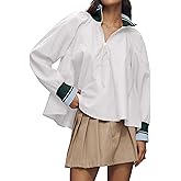 Dsewpaur Women Half Zip Puff Sleeve Sporty Henley Blouse Dressy Casual Loose Fit Swing Tops Tunic Shirt