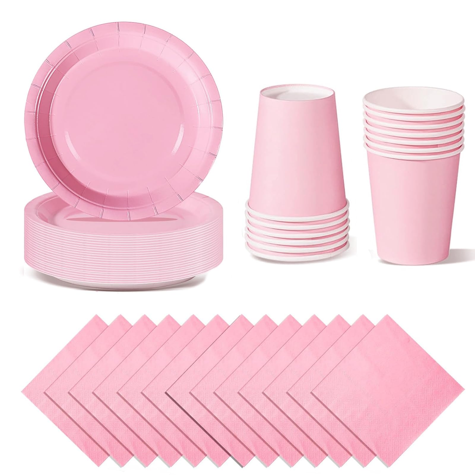 Daover 72pcs Pink Party Tableware Set, Pink Paper Plates Cups and Napkins, Party Supplies for Wedding, Picnic, BBQ, Restaurant and Supplies Table Decorations