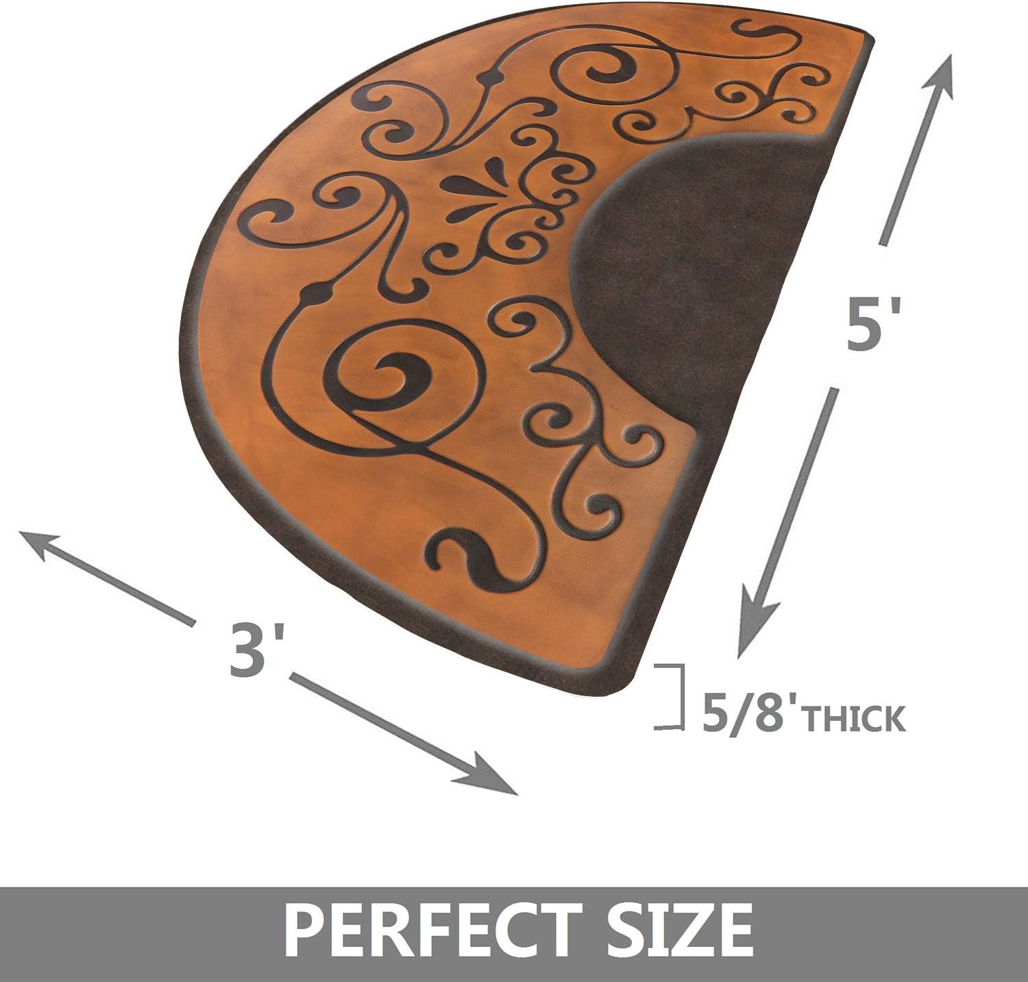 Amcomfy 3 ft. x 5 ft. Anti Fatigue Semi Circle Salon Mat for Hair Stylist Anti-Slip Antique Series Salon & Barber Shop Chair Floor Mat (3' x 5' x 5/8'', Antique Light): Kitchen & Dining