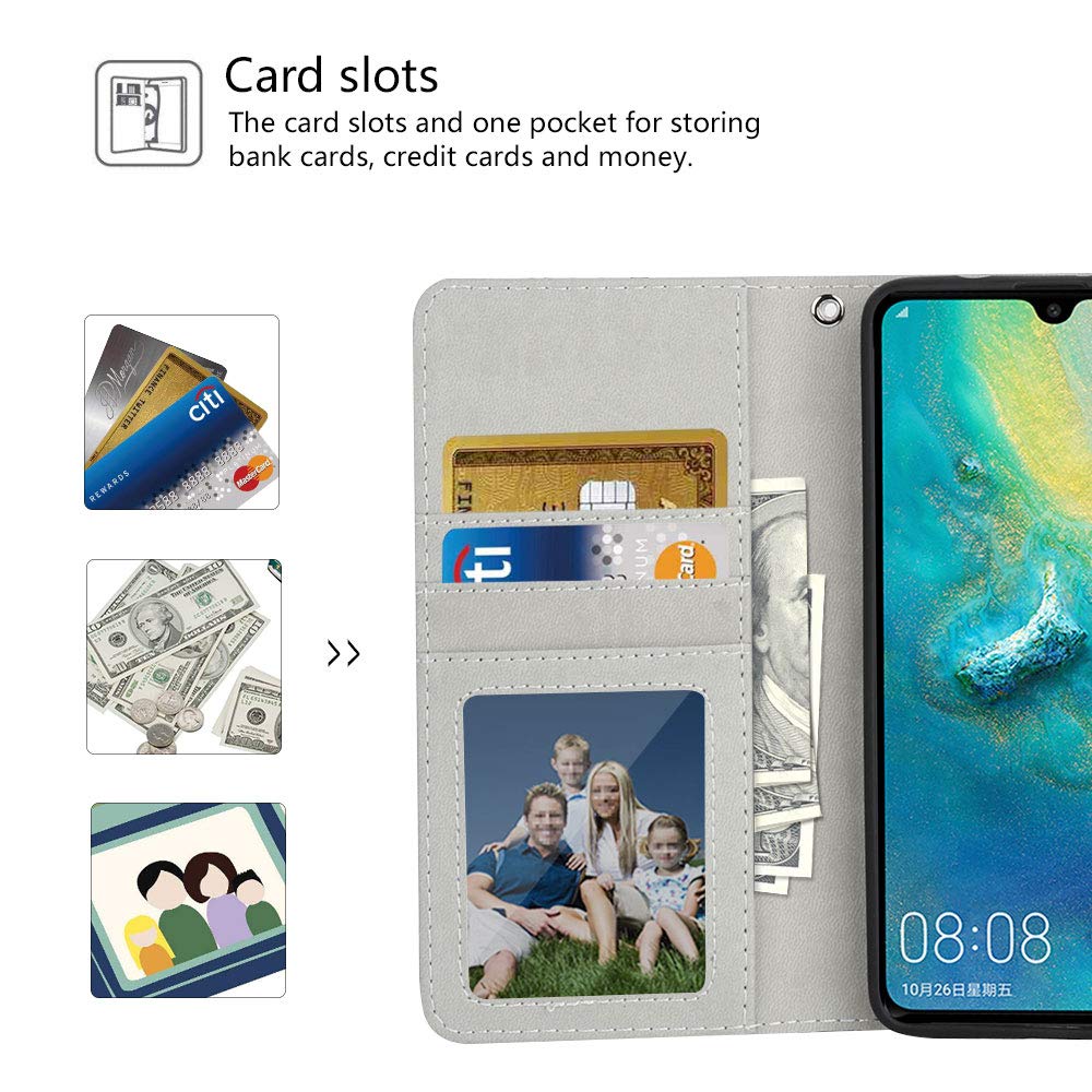 Urbeutyke Huawei Mate 20 Wallet Case, Huawei Mate 20 Case, Premium PU Leather Flip Folio Case Cover with Wrist Strap, Card Holder, Cash Pocket, Kickstand for Huawei Mate 20 - Green Peacock