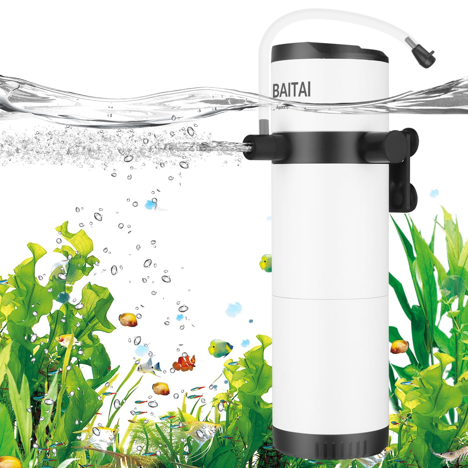 BAITAI Internal Fish Tank Filter,Adjustable 800L/H Aquarium Filter Pump with Dual Water Outlet for 100-320L Aquariums,Suitable for Freshwater and Saltwater