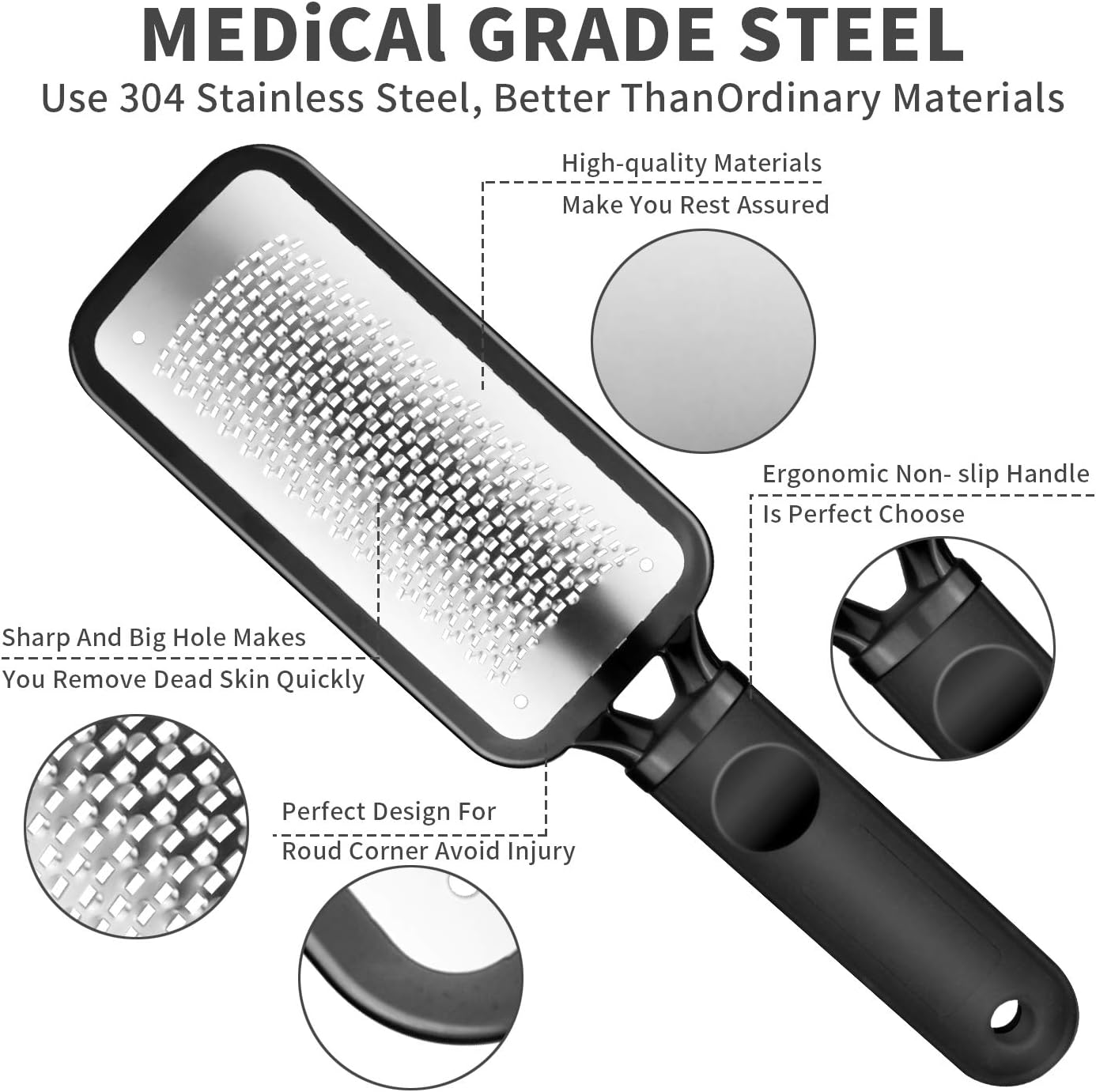 pedicure Foot File Callus Remover - Large Stainless Steel foot scraper, Remove Hard Skin, Practical and Professional Foot Care File, Suitable for Dry and Wet Feet: Health & Personal Care