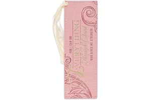 Christian Art Gifts Pink & Gold Faux Leather Premium Bible Verse Bookmark for Women: Everything Through Christ - Philippians 4:13 Inspirational Scripture w/Satin Ribbon, Cute, Sturdy, Floral Debossed