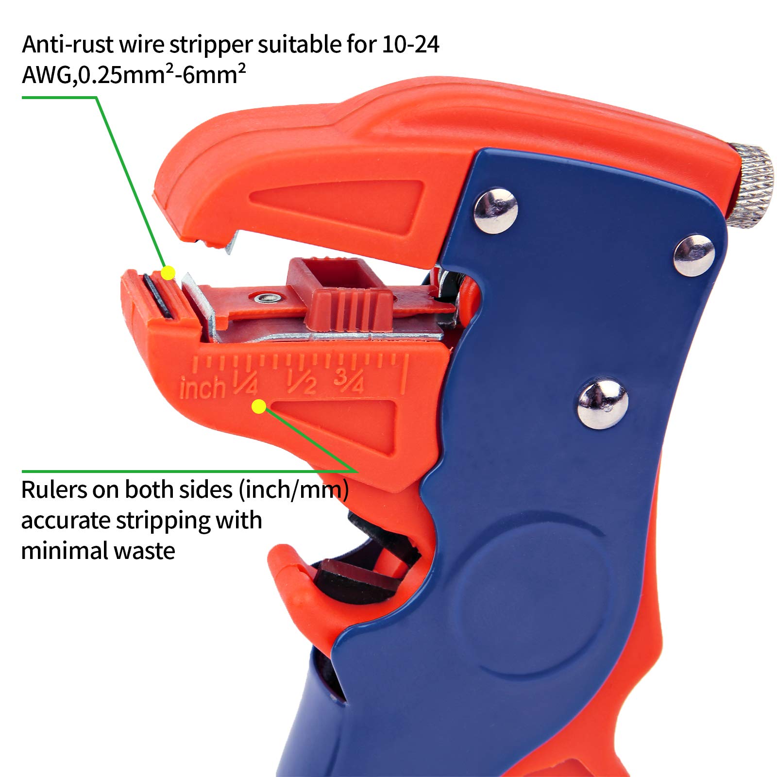 BOENFU Automatic Wire Stripper Self Adjusting Cable Stripper with Cutters, Quick Strip 2 in 1 Cable Stripper tool Eagle Nose Wire Stripper for Electronic, Automotive Repair, Red, 7 Inches