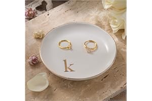 Lolalet Handmade Ceramic Ring Dish Jewelry Tray Plate with Initial, Small Monogram Gift for Her Women Girls Mother, Hostess, Engagement, Bridal Shower, Maid of Honor, Bridesmaid, Birthday, Christmas