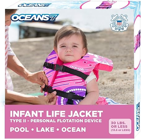 Amazon Com Oceans7 Us Coast Guard Approved Infant Life Jacket Type Ii Vest Pfd Personal Flotation Device Flex Form Chest Pink Berry Infant 8 30 Lbs Toys Games