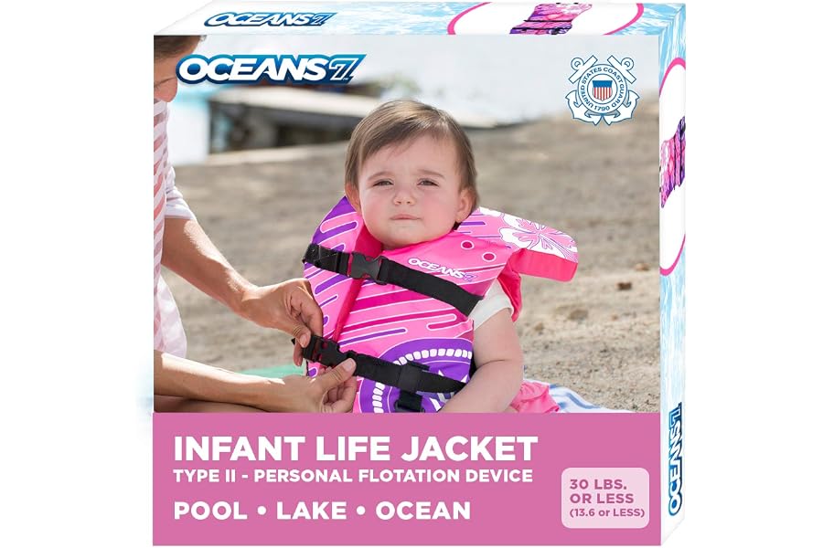 Aqua Oceans 7 Life Jacket for Kids - US Coast Guard Approved Life Vest for Infant, Child & Youth Boys and Girls, Open-Side PFD for Boating, Swimming & Water Sports