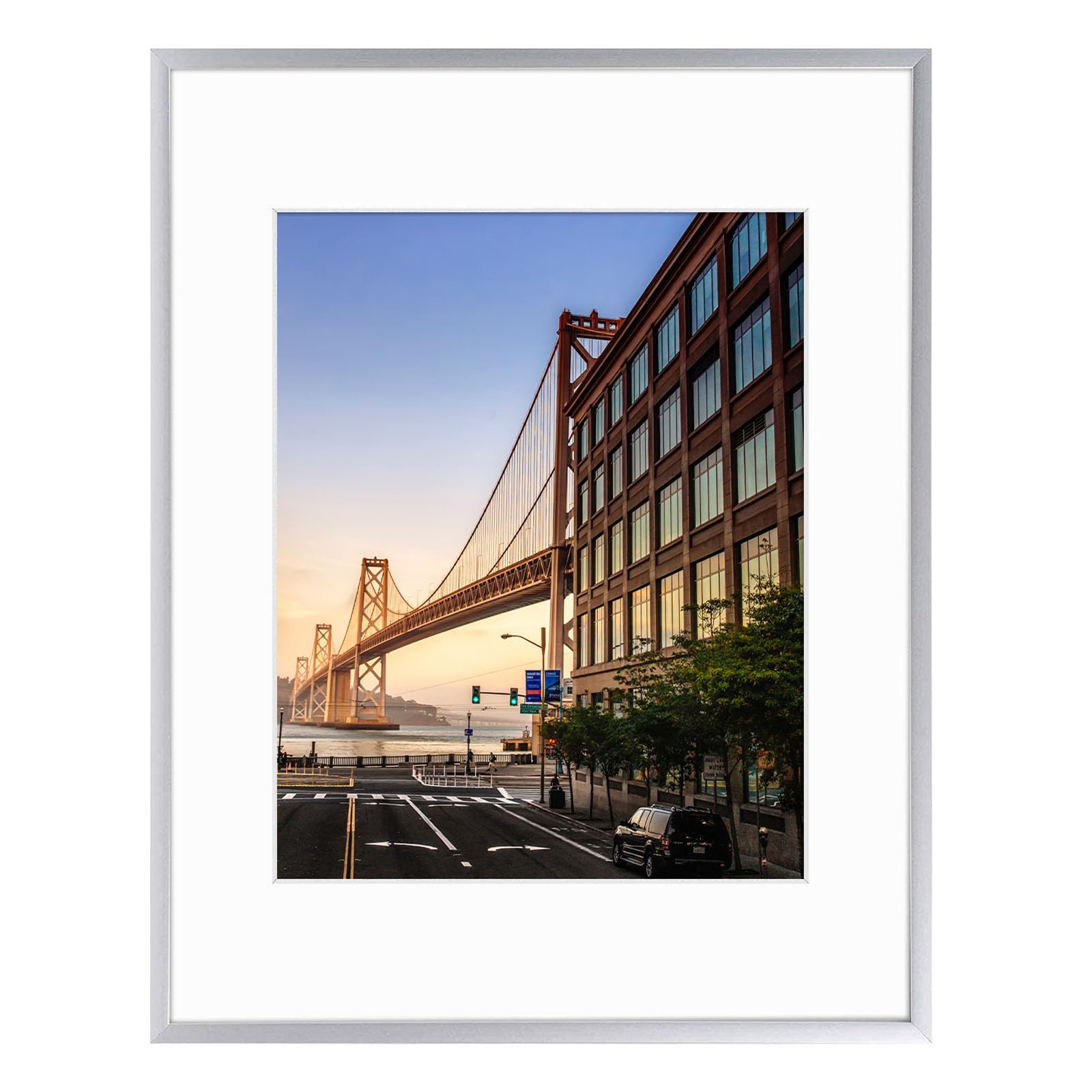 Frametory, 11x14 Aluminum Picture Frame - 11 x 14 Silver Frame with Removable Mat for 8 x 10 Photo - 14 by 11 Durable Metal Frame with Real Glass - Sawtooth Hanger for Easy Wall Display - 1 Pack