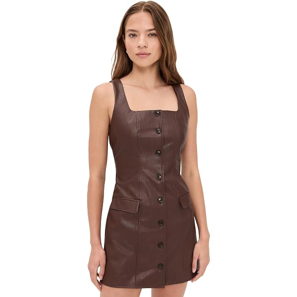 slim fit dress slacks Regina Faux Leather Button Front Mini Dress