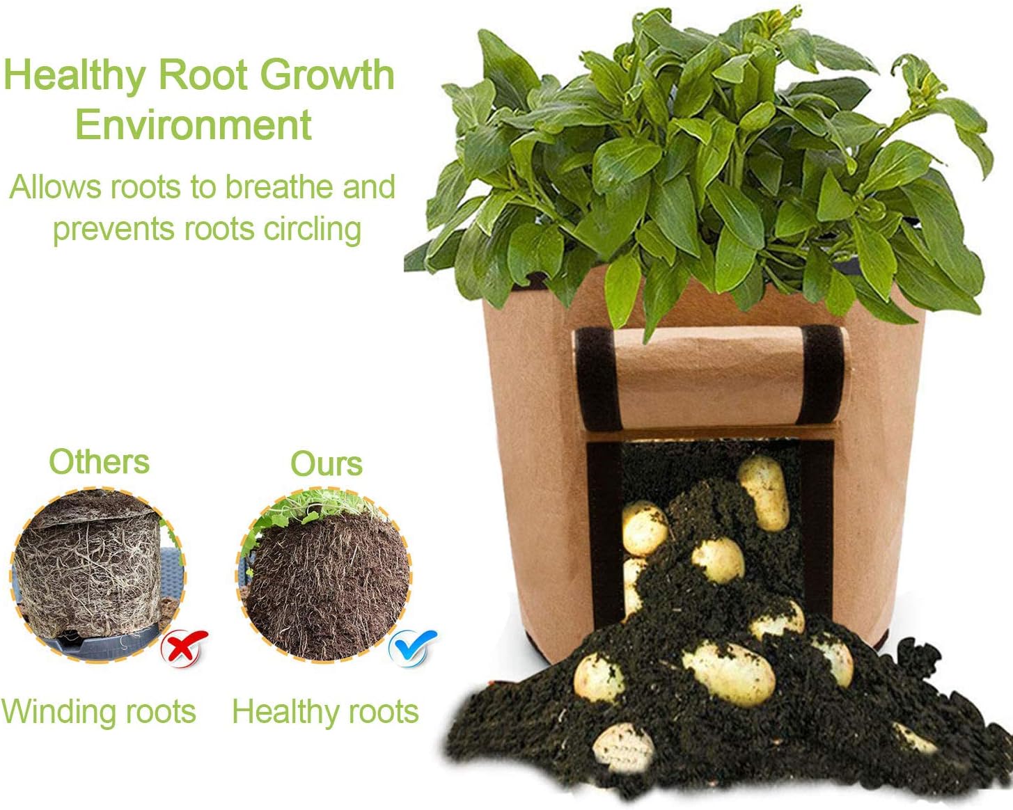 Potato Planter Bag With Access Flap Lehour Potato Grow Bags Garden Bags For Vegetable Fabric Planting Pots With Handles Breathable Nonwoven Growing Gags 3 Pack Black Planter Bag 7 Gallon Garden