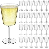 Domensi 24 Pack Plastic Ribbed Wine Glasses 13 oz Acrylic Champagne Flutes with Stem Unbreakable Reusable Cocktail Champagne Glasses for Wedding Holiday Birthday Party Supplies
