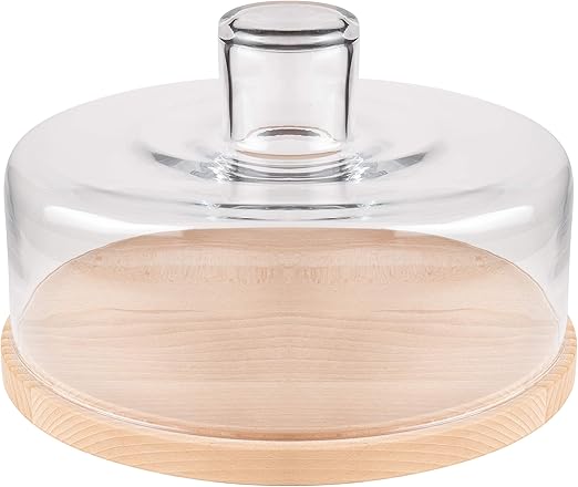 Amazon Com Wood Cake Tray With Glass Dome Cover Round Server For Cheese Pastries Doughnuts 12 2 Diameter 7 Height Inside Sizes Are 11
