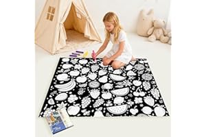 Washable DIY Coloring Blanket 50 X 60in, Color Your Own Throw Blanket with 24 Colored Markers for Adults & Kids, Creative Art