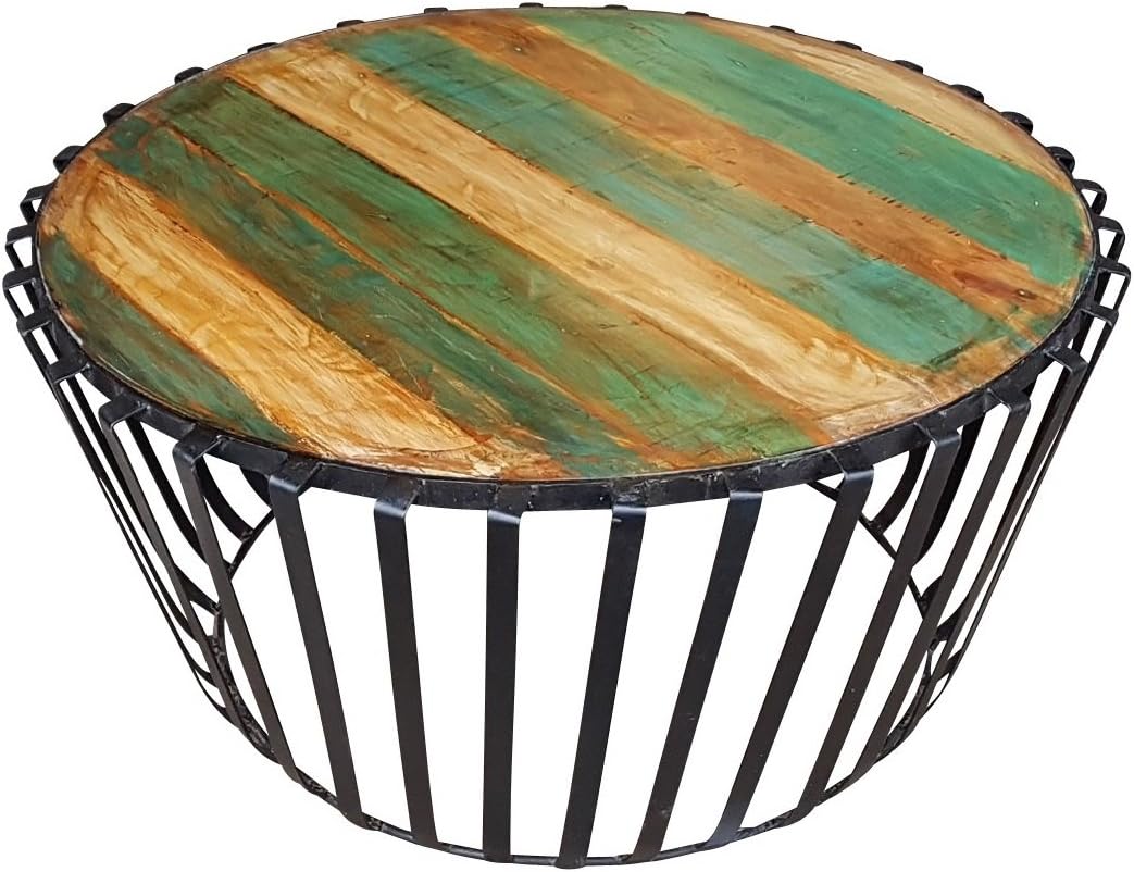 Stylla London® Coffee Table Desk Stand Round Solid Reclaimed Recycled Wood Living Room I Solid Wood Round Coffee Table I Industrial Furniture for Living Room