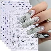 3D Flower Letter Nail Stickers Ink Flower Butterfly Nail Art Stickers 6PCS Purple Butterfly Blue Lily English Alphabet Floral Summer Nail Design Self-Adhesive Nail Decals Manicure Supplies for Women