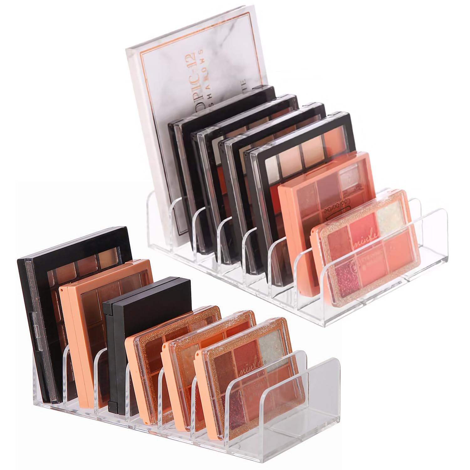 ktxaby 2Pcs Eyeshadow Palette Makeup Organiser,7-Section Divided Cosmetics Make up Storage Organizer Box,Save Space Cosmetic Storage Tray for Bathroom, Dressing Room, Bedroom(Transparent)