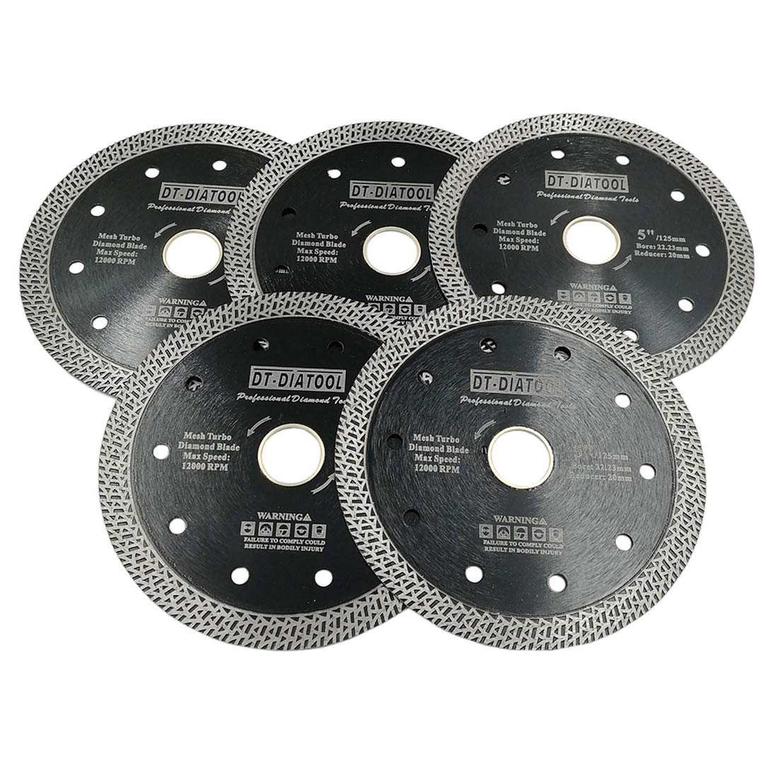 DT-DIATOOL Diamond Cutting Disc 5PCS 5 Inch / 125mm Cutting Disc with Mesh Turbo for Porcelain Tile Marble Ceramic Granite