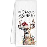 BNHJKFQZ Christmas Deer Kitchen Hand Towels,Christmas Decorations Tea Towels Dish Rags,Gifts for Women Deer Lovers,Xmas Kitchen Bathroom Decor,16x24 Inch