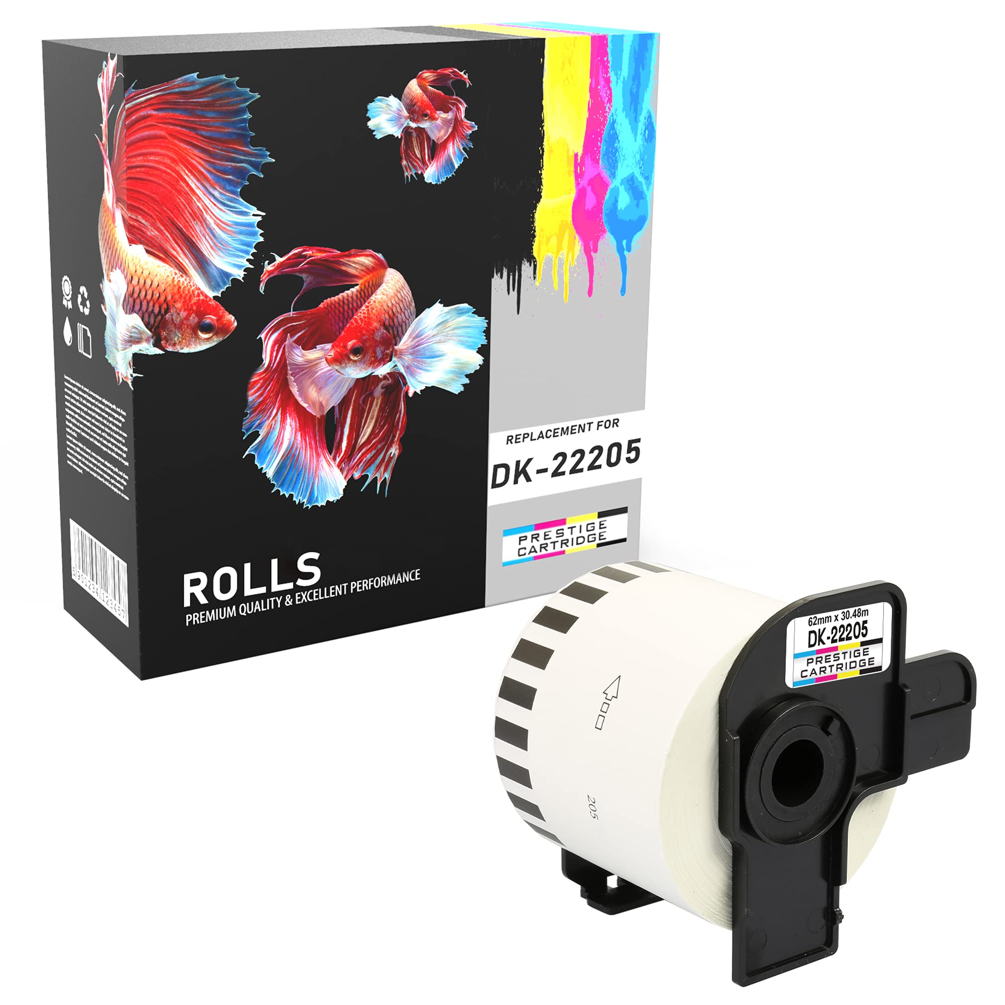 Prestige Cartridge DK22205 62 mm x 30.48 m Continuous Address Labels Roll for Brother P Touch QL-500/QL-550/QL-560/QL-1050