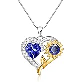 SLOONG Sunflower Birthstone Necklaces Gifts for Women, 925 Sterling Silver You Are My Sunshine Necklace Birthday Gifts Wedding Anniversary Sunflower Jewelry for Women Wife Her Girlfriend