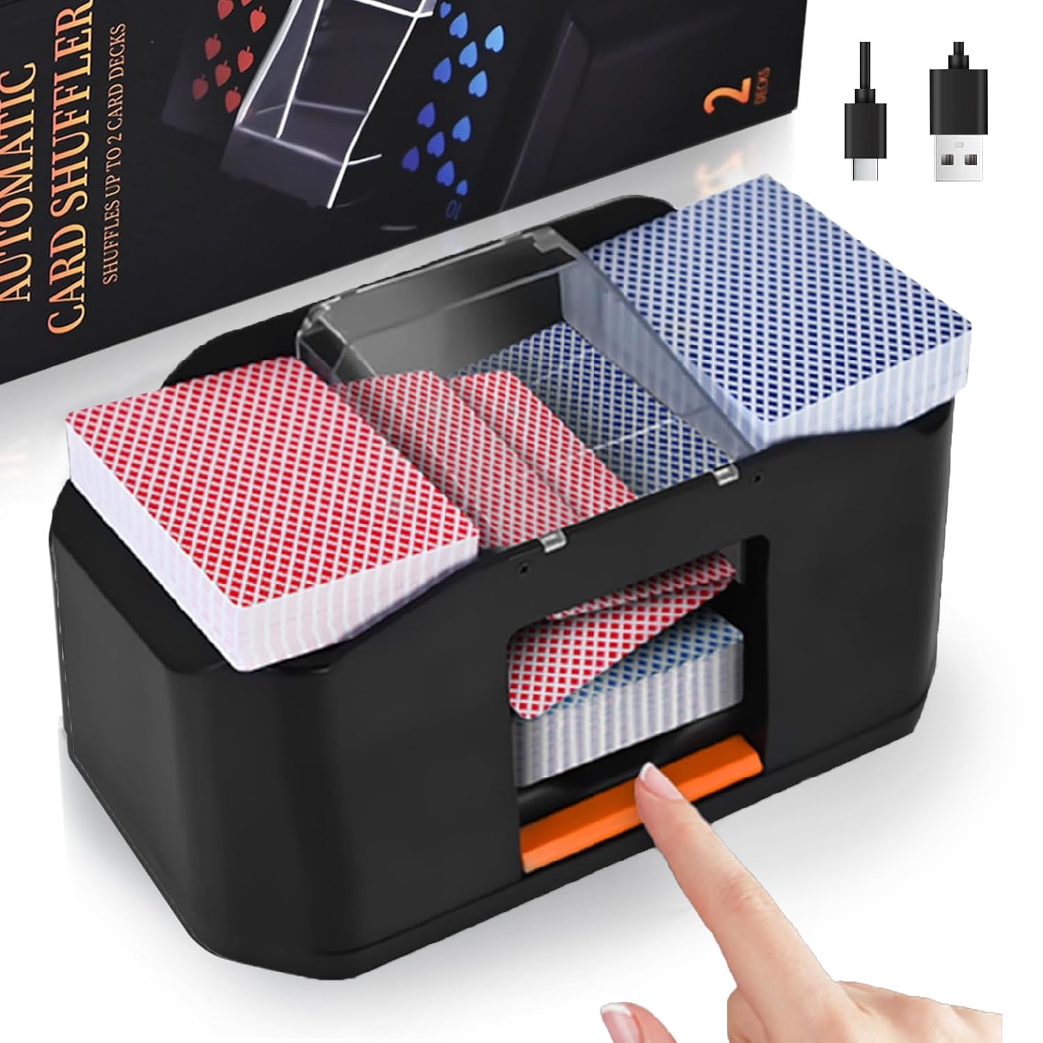 Kevsuvqin Card Shuffler Machine, 3000mAh Automatic Card Shuffler with USB Charging Cable, Two-deck Card Shuffling Machine, Low Noise Card Shufflers suitable for Poker, Texas Hold'em and blackjack